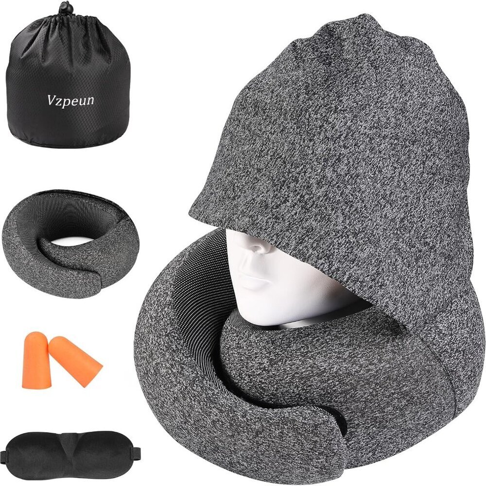 Travel Pillow - Hooded Neck Pillow Airplane, Memory Foam Pillow for Plane, Offic - Picture 1 of 6